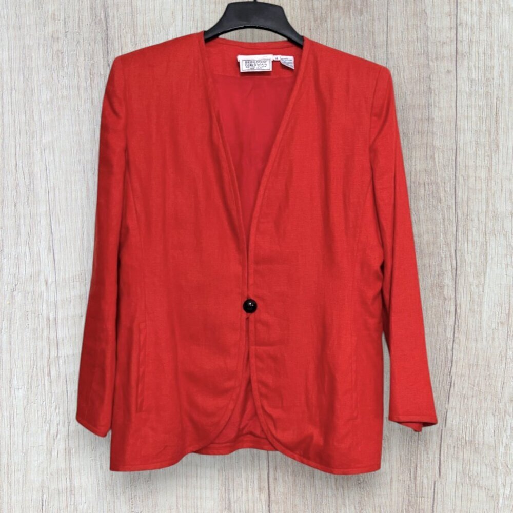 Oscar de la Renta Studio Red Linen Blazer Jacket Bergdorf Goodman Vintage 14